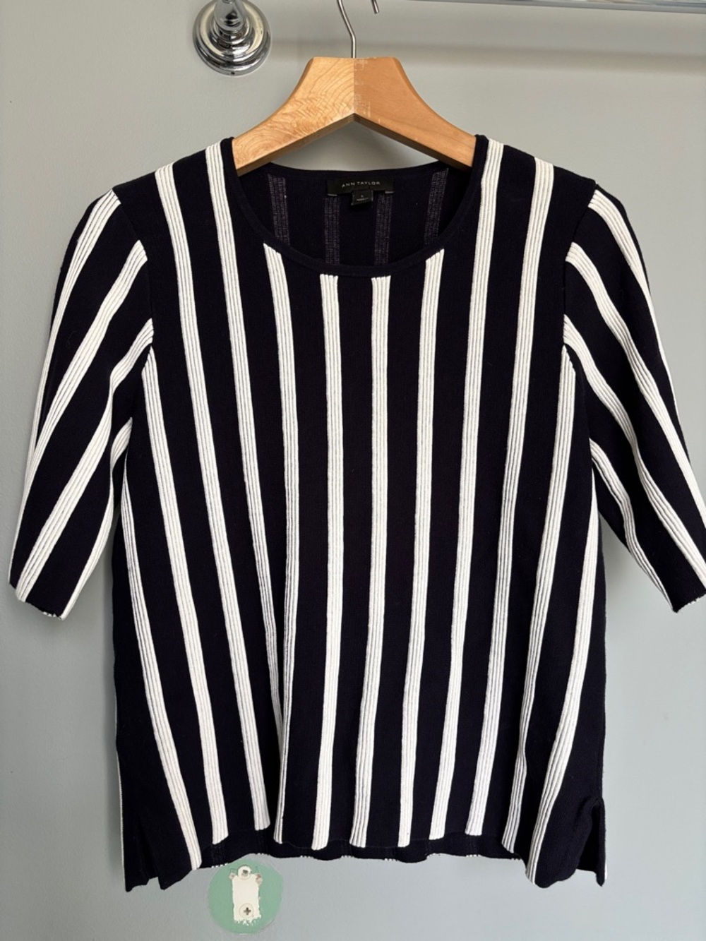 Ann Taylor Black and White Stripe Knit Top